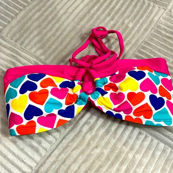 Colorful heart, print, pink bikini, top size medium - Picture 1 of 7